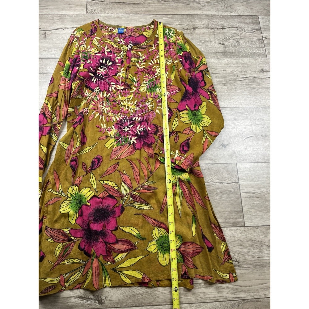 Raj Tunic Dress Women's Size Large Multi Color Floral Cotton Embroidered Kaftan - Picture 6 of 13